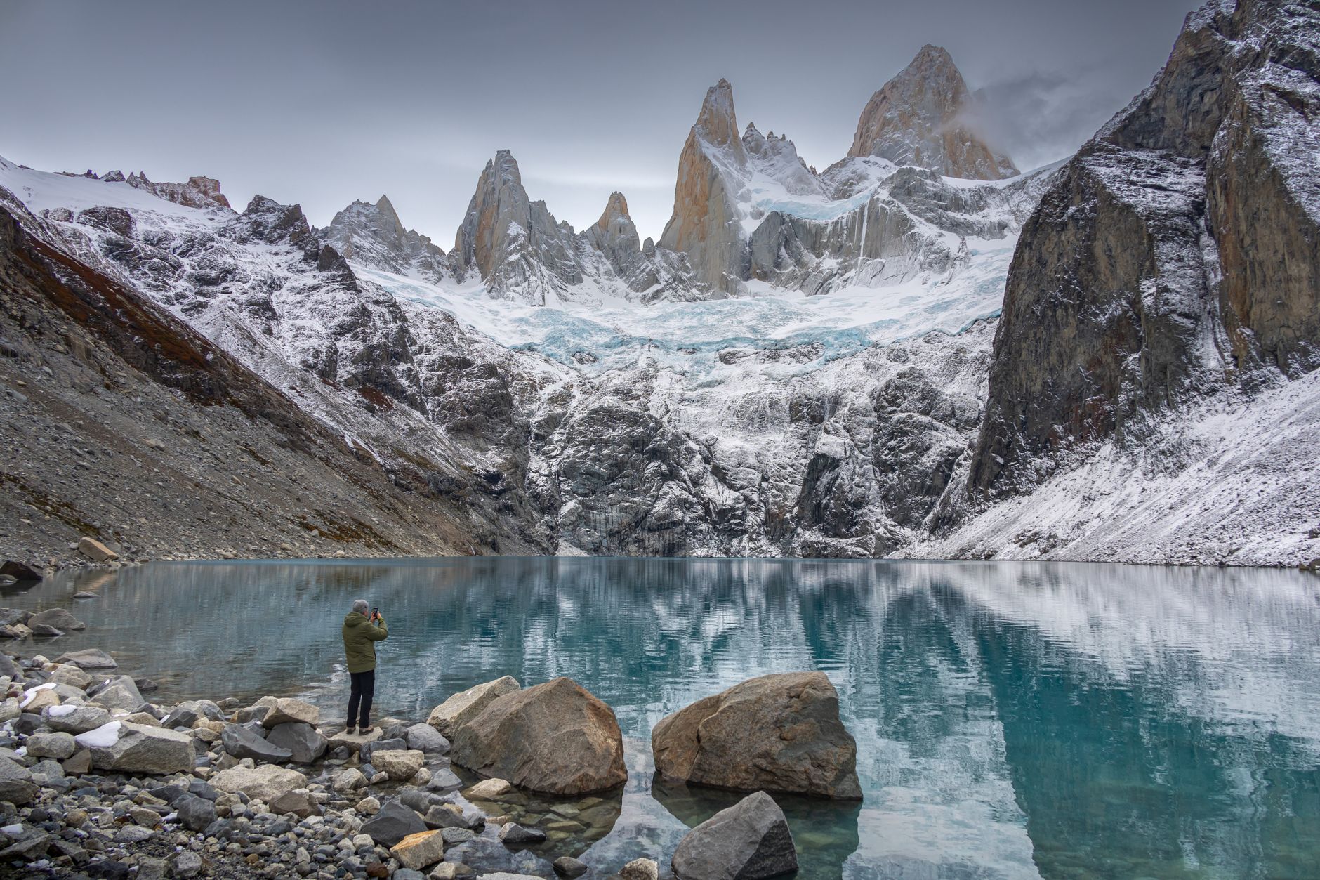 Patagonian granite peaks and glassy glacial water